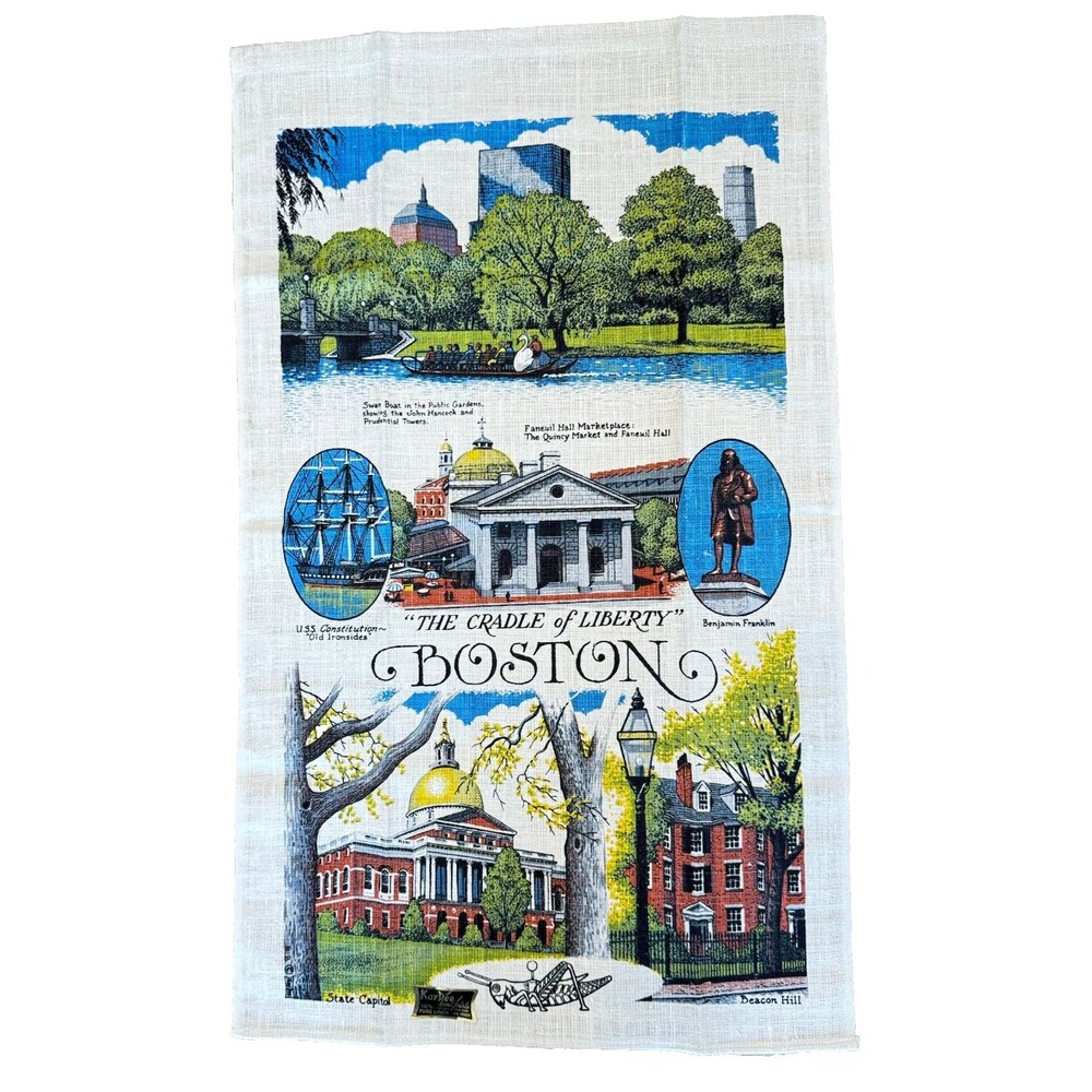 Vintage KayDee Linen Tea Towel Boston Liberty Handprint Vintage Souvenir NWT‎